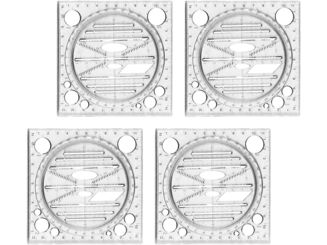 Régua geométrica multifuncional Happyyami, molde circular, transferência rotativa, conjunto de 4 peças de plástico.