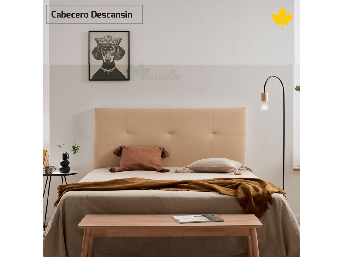 Cabeceira Estofada DESCANSIN Tecido Liso de Couro Sintético (180 cm - Bege)