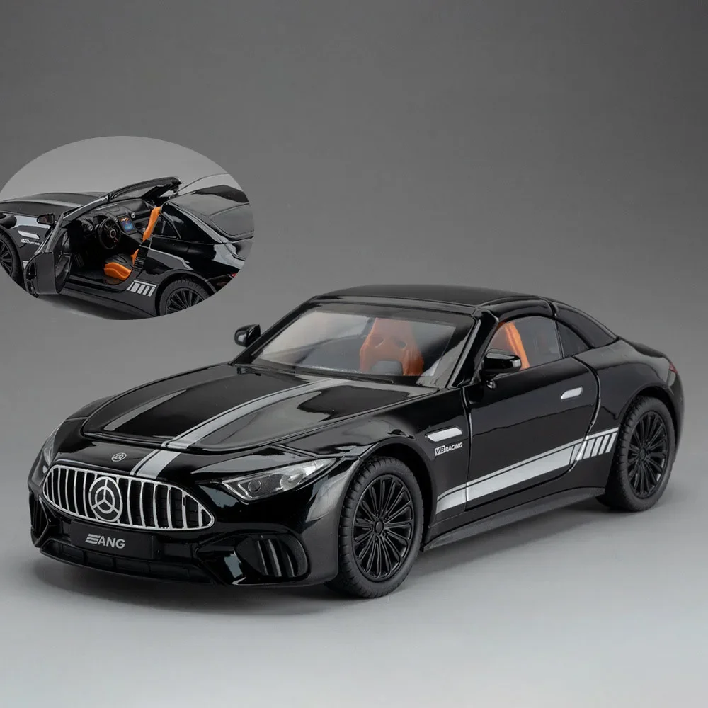 (sl63 Preto) Escala 1:22 - Miniatura De Carro - Liga Metálica Fundida - Com Luzes E Efeitos Sonoros - Portas Que Abrem