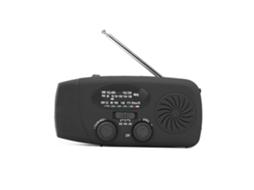 Rádio de emergência AQUAFORGE com manivela, carregador solar, lanterna, uso externo, preto