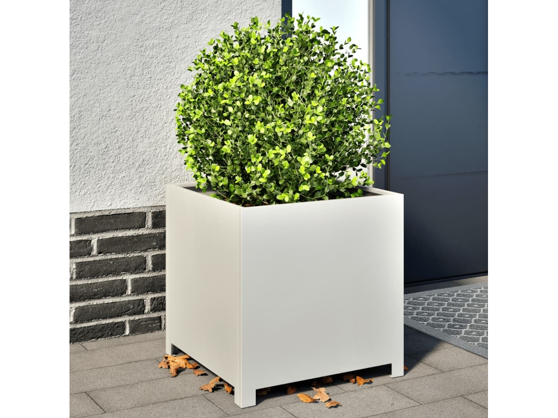 Vidaxl Vaso/floreira De Jardim 50x50x50 Cm Aço Branco