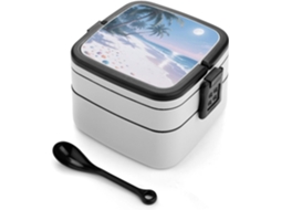 Marmita Bento Moonlight Coconut Beach De Camada Dupla Para Adultos Com Colher E Alça, À Prova De Vazamentos, Marmita