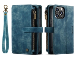 Lurelia Estojo Flip Iphone 13 Pro 3-em-1 Cordão Suporte Porta-cartões Couro Pu Tpu Azul Slim