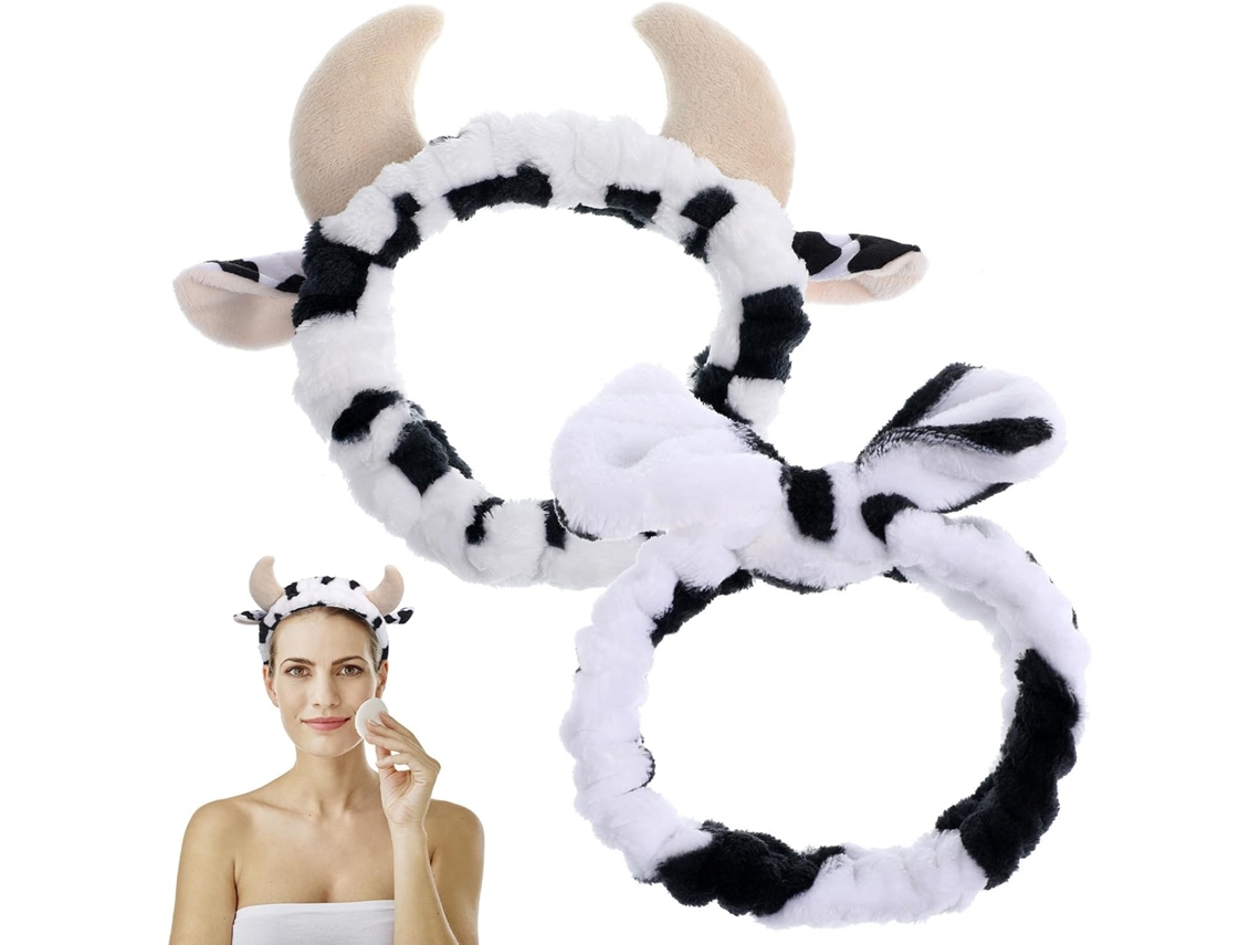 Conjunto de 2 faixas de cabelo femininas com estampa de vaca, em tecido macio e confortável.