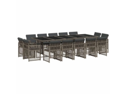 Conjunto Jantar 15 Peças para Jardim com Almofadões Vime Pe Cinzento MAISON EXCLUSIVE (15 unidades)