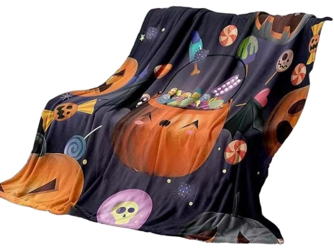 Manta Pequena Syjym Halloween em Flanela com Estampa Digital Confortável Macia e Quente de Dupla Face Ideal Pa