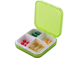 Organizador de Remédios Portátil Pequeno com 4 Compartimentos para Bolsa Ou Bolso Material Seguro Verde