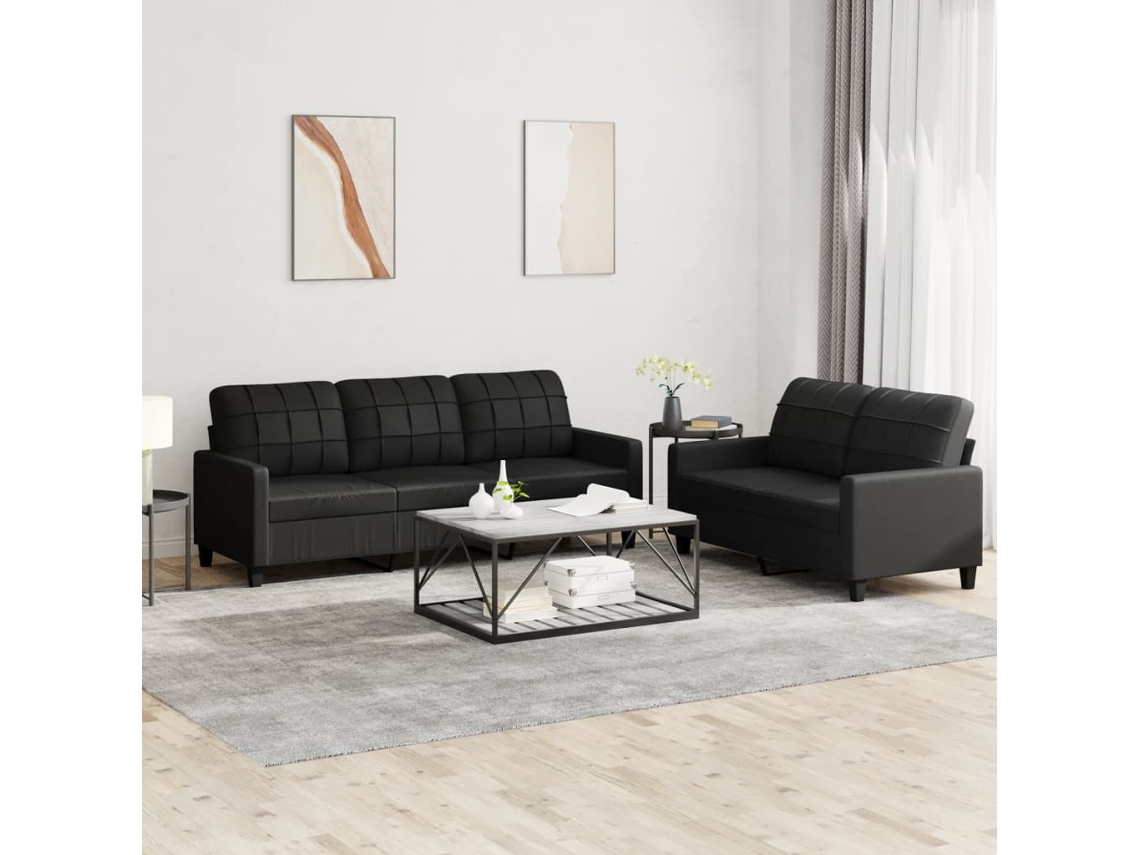 Vidaxl 2 Pcs Conjunto De Sofás Com Almofadões Couro Artificial Preto