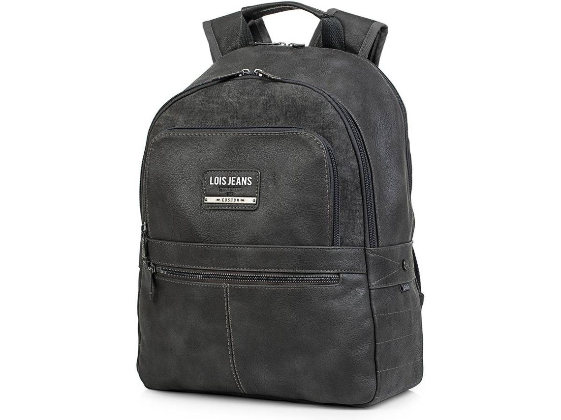 Mochilas LOIS Casual Couro PU (38 x 30 x 12 cm - Cinzento)