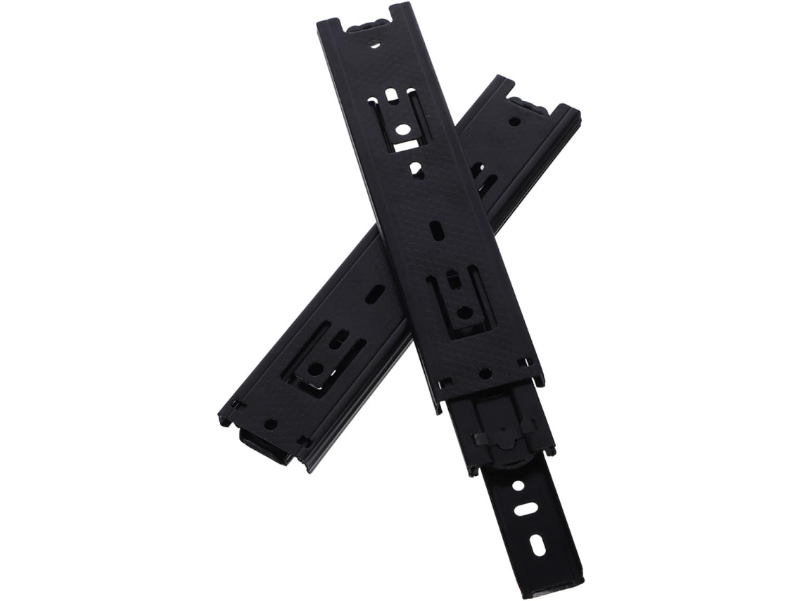 Corrediças Para Gavetas Reforçadas Em Aço Laminado A Frio, Pretas, Silenciosas E Com Sistema Anti Impacto, Para Armários