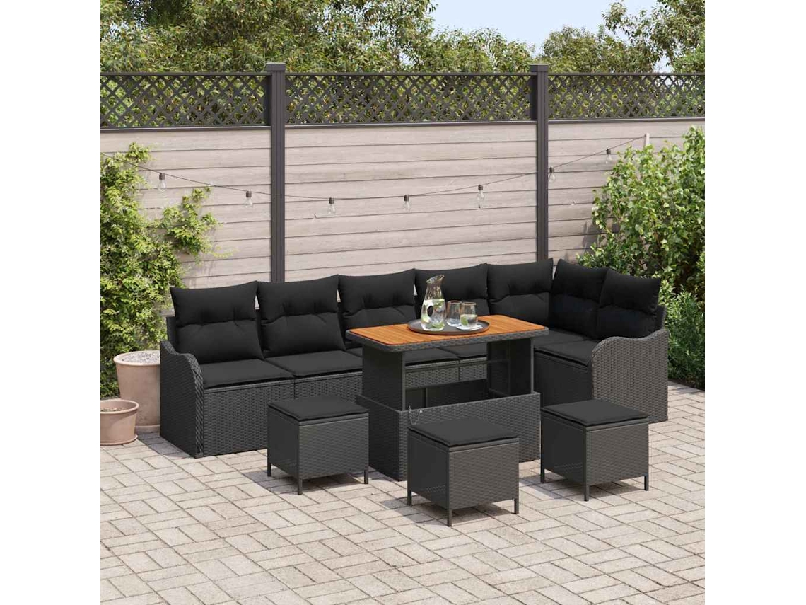 Vidaxl Conjunto De Sofá De Jardim 10 Unid. Preto Vime Pe