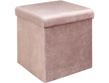 Home Deco Factory HD6812 Pufe dobrável caixa de armazenamento quadrado veludo Giulia rosa H38 x 38 x 38 cm