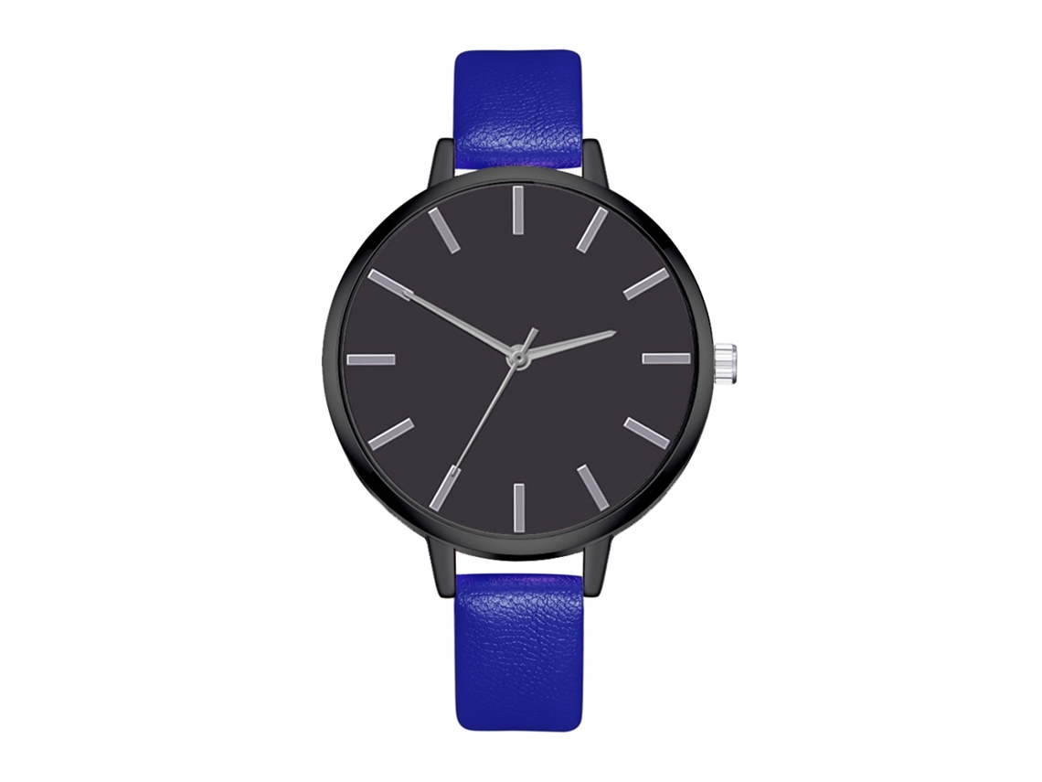 Relógio de Pulsera Feminino de Quartzo com Pulseira de Couro Pu Estilo Simples Elegante Azul