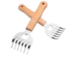 Garras Para Triturador De Carne X2 Garras De Urso Em Aço Inoxidável Com Cabos Longos De Madeira Para Triturar Carnes Sem Esforço Everley891