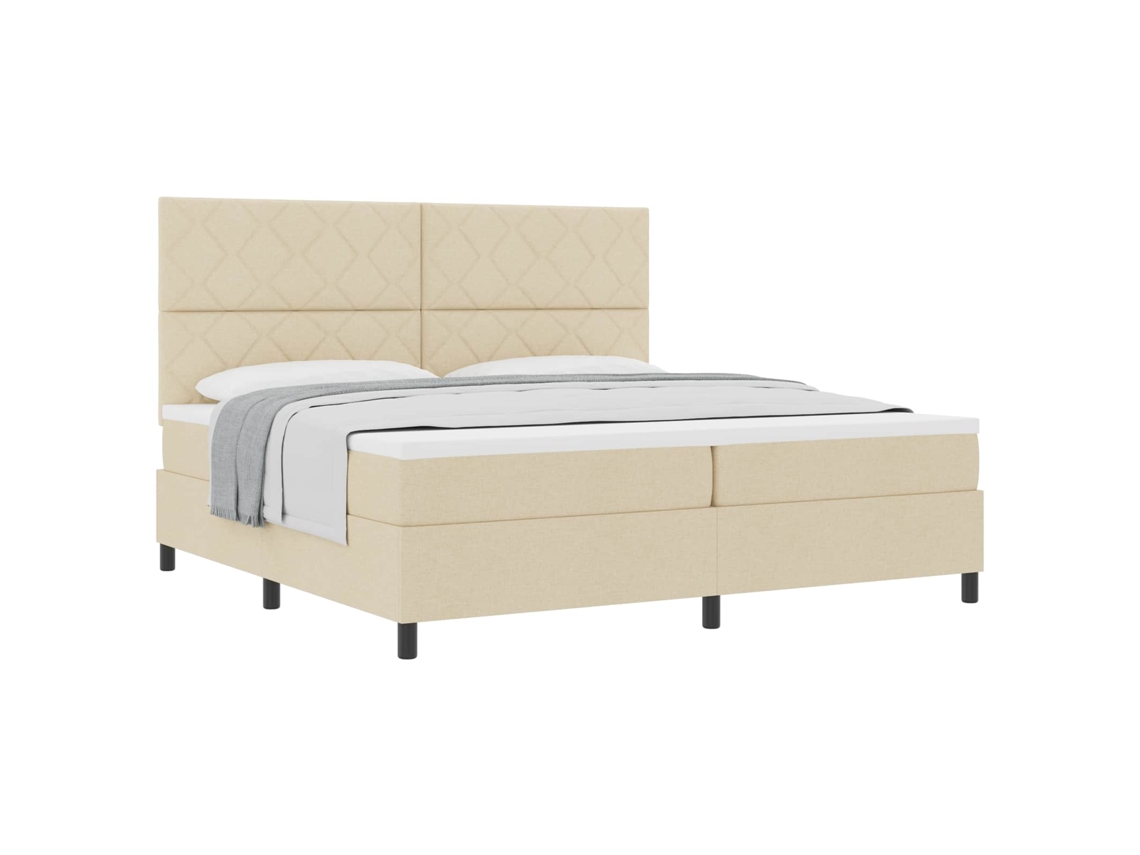 Cama Box com Colchão e Cabeceira Creme 200x200cm Tecido MAISON EXCLUSIVE