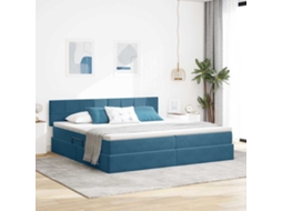 Vidaxl Cama De Armazenamento Led Com Colchão Azul Escuro 200 X 200 Cm