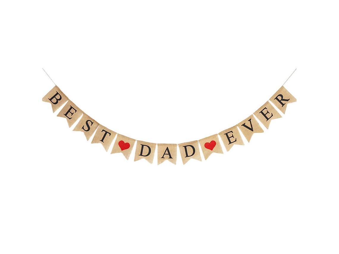 Banner De Letras Best Dad Ever Com Coração Vermelho Em Juta Decorativo Para Festas