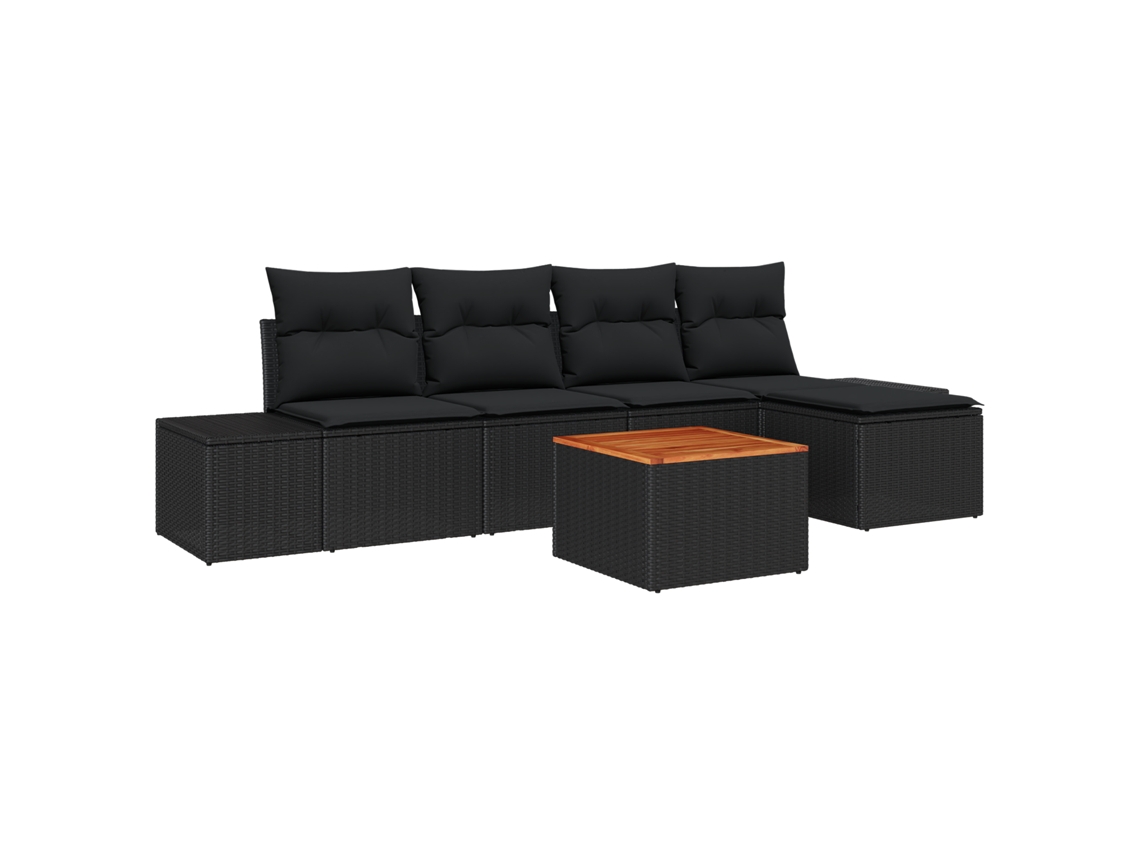 Conjunto 6 Conjunto De Sofá De Jardim Vidaxl Preto Vime Pe (294 X 62 X 69 Cm)