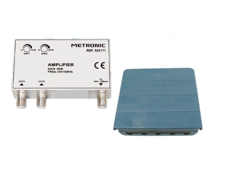 Amplificador METRONIC 432171 — 470-790 MHz | 30dB | 75 ohms | 24 V