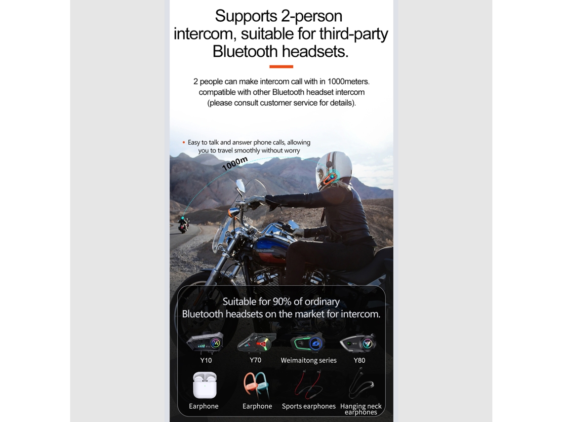 Fone de Ouvido Bluetooth 5.0 para Capacete Moto com Cancelamento de Ruído 1000m