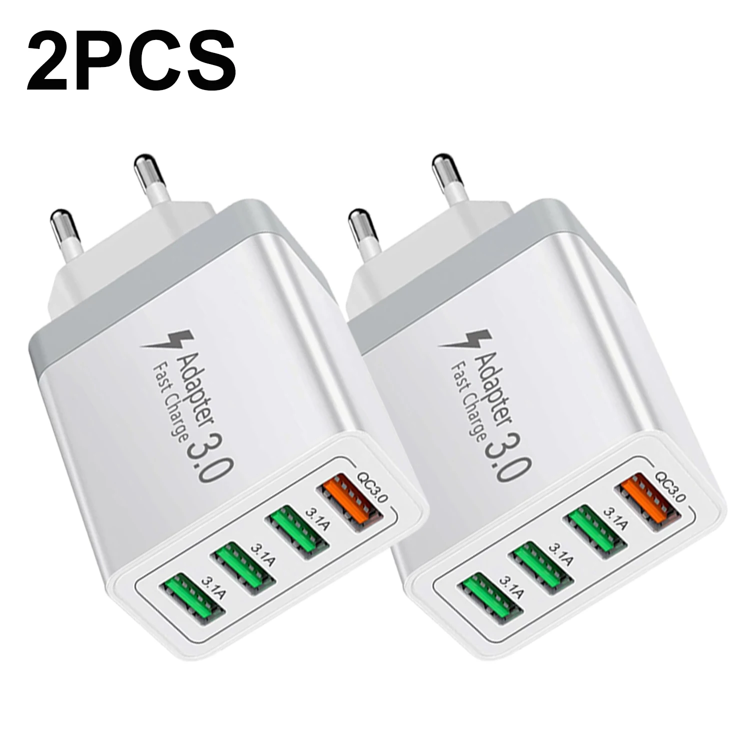 (pacote Com 2, Padrão Europeu, Branco) Carregador De Parede Usb De 4 Portas, 40 W, Adaptador De Carregamento Rápido Qc3.0