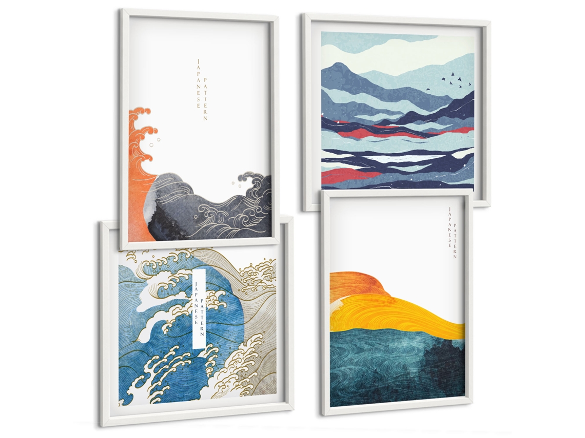 Composição De Quadros Paisagens Abstratas Natureza Espelharte (4 Peças)