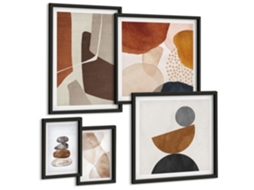 Conjunto De Pinturas Planta Abstrata Padrões Moldura Preta Quadros Para O Escritório Espelharte (conjunto De 5 Imagens)