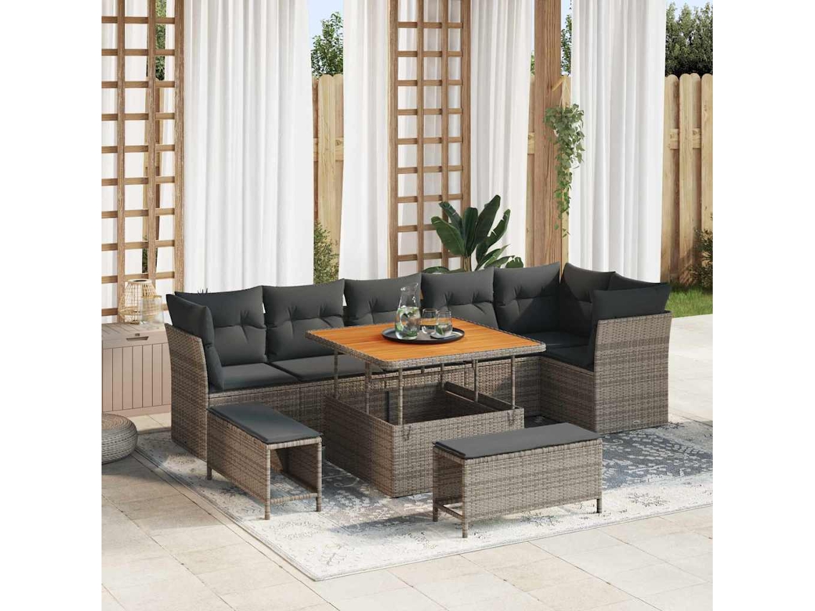 Vidaxl Conjunto De Sofá De Jardim 9 Unid. Cinzeto Vime Pe