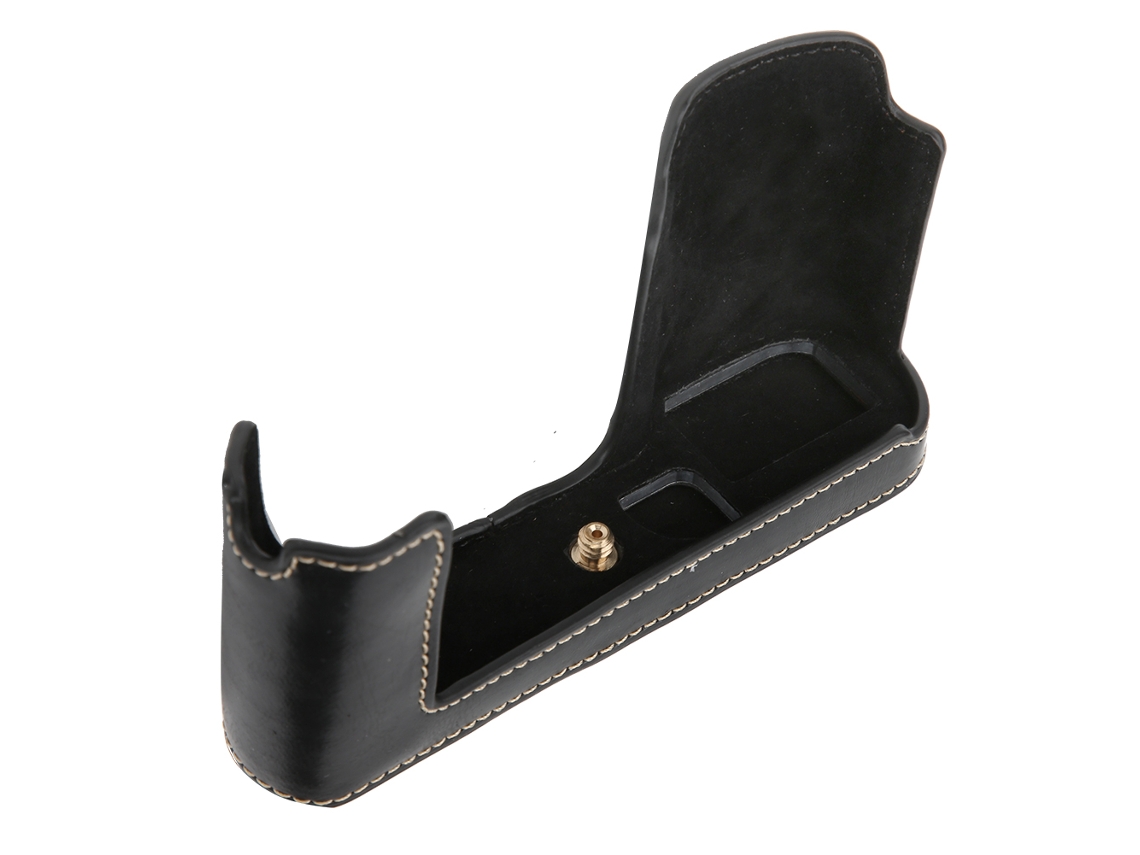 Funda De Media Piel Pu Para Cámara Leica T Con Tapa Inferior Y Apertura Color Negro