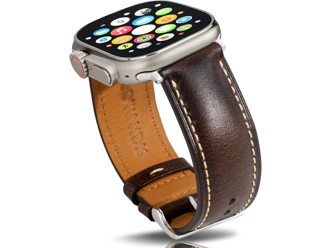 Pulseira De Couro - Compatível Com Apple Watch 38/40/41/42/44/45/49 Mm - Resistente Ao Suor - Durável - Couro De Alta Qualidade Italiano - Espelho De