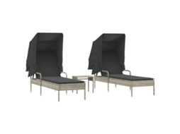 Conjunto de Espreguiçadeiras com Toldos e Mesa 2 Peças Vime Pe Cinzento Claro MAISON EXCLUSIVE
