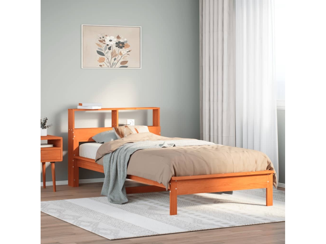 Vidaxl Cama C/ Estante Sem Colchão 100x200cm Pinho Maciço Castanho-mel