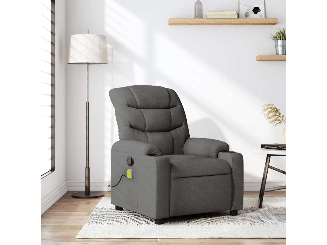 Vidaxl Poltrona De Massagens Reclinável Tecido Cinzento-escuro