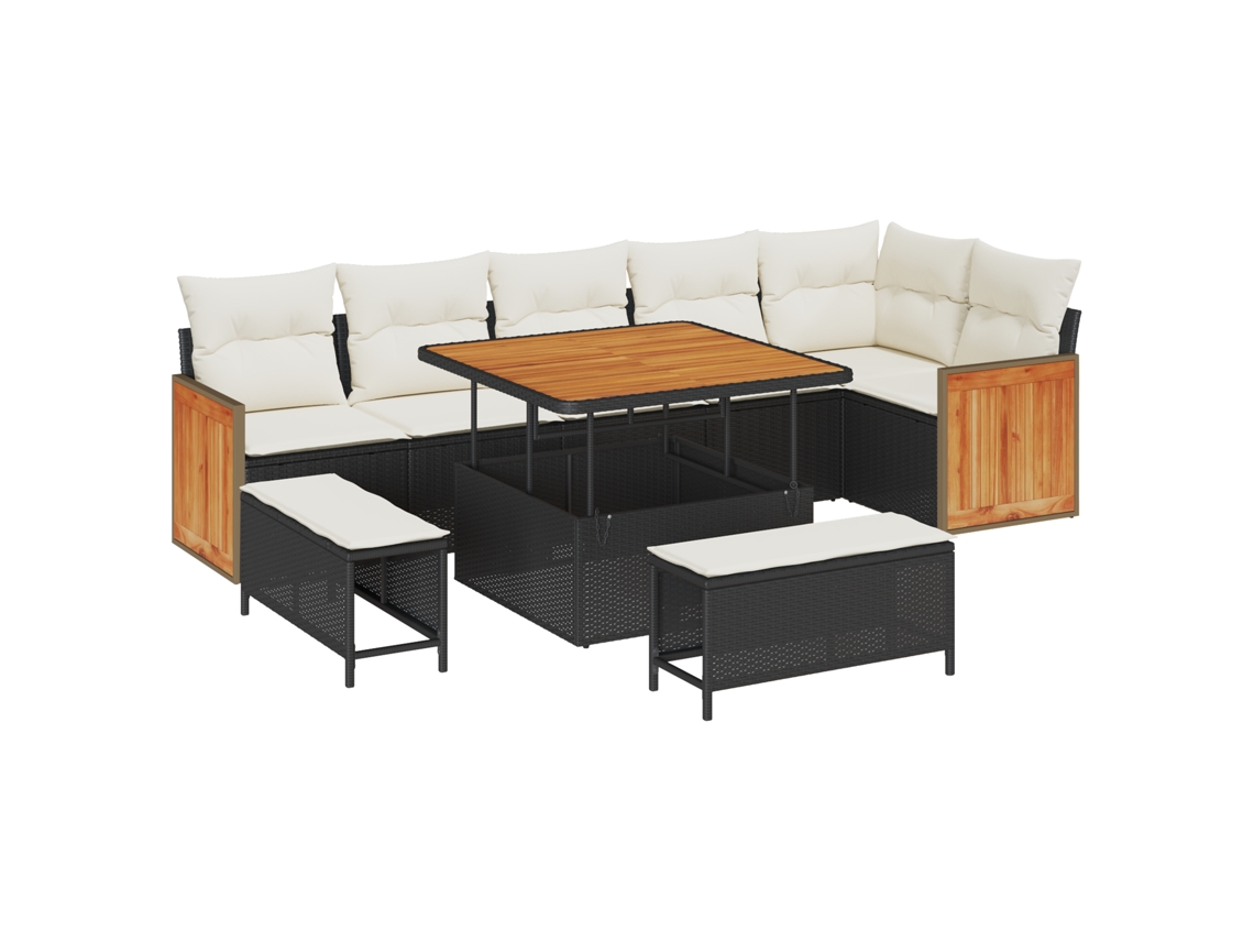 Conjunto 11 Sofá Exterior Vidaxl Preto Vime Pe (286 X 161 X 85 Cm)