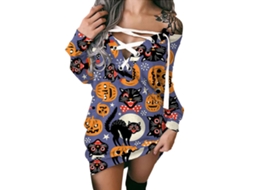 Vestido De Dormir Feminino Laxiscreed Manga Longa Com Decote Redondo E Detalhes Halloween, Tamanho S