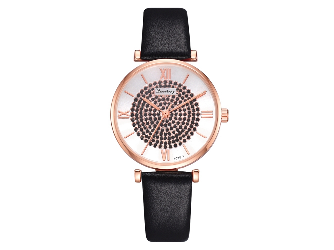Relógio de Pulso Unissex de Moda Simples com Pulseira Pu Analógico Quartzo Casual Preto