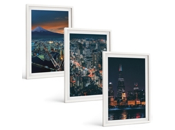 Conjunto De Pinturas Vista Noturna Da Cidade Montanhosa Espelharte (3 Peças 40x60 Cm)