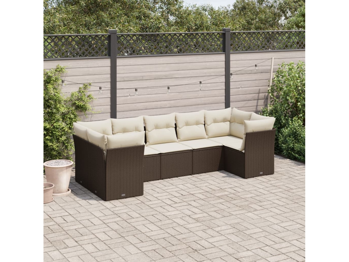Vidaxl 7 Pcs Conjunto de Sofás Jardim C/ Almofadões Vime Pe Castanho
