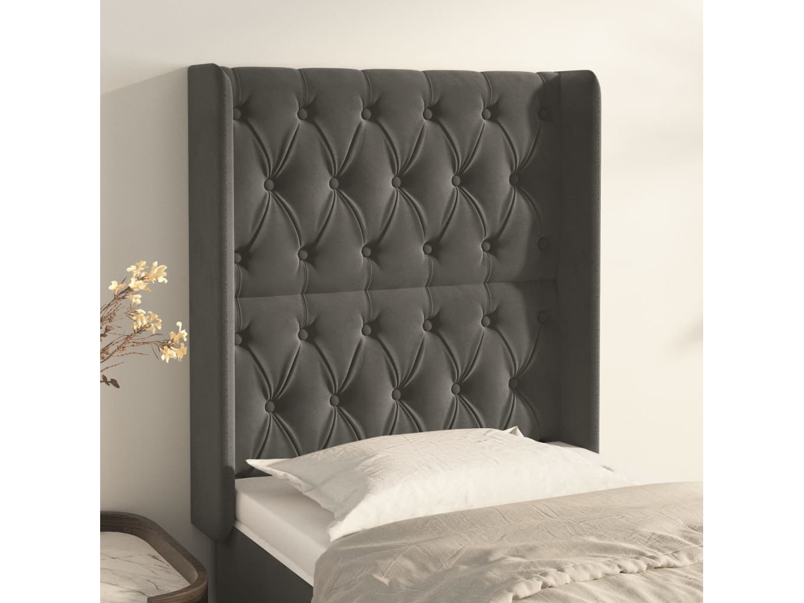 Vidaxl Cabeceira Cama C/ Abas Veludo 83x16x118/128 Cm Cinzento-escuro