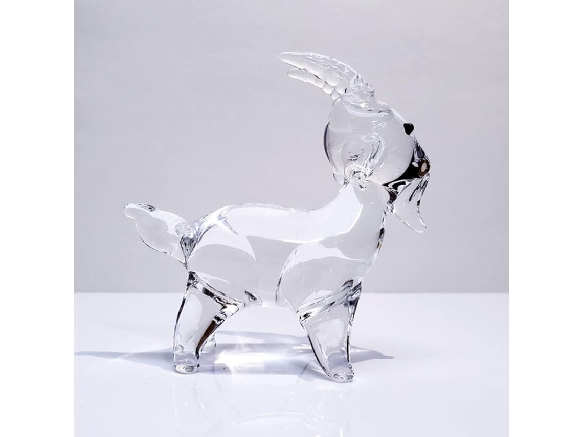 Estátua de cabra em cristal artesanal, com acabamento esmaltado na cor preta, ideal para sala de estar. Peso de papel.