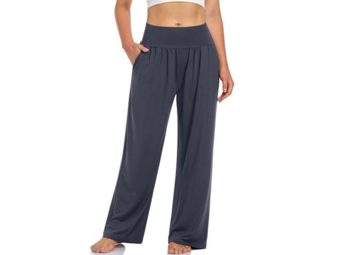 2026 calças Esportivas Casuais Feminino com Pernas Largas e Cintura Alta com Bolsos Confortáveis para Yoga e Descanso M Gris