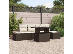 Vidaxl Conjunto De Sofá De Jardim 6 Pcs Marrom E Creme Vime Pe