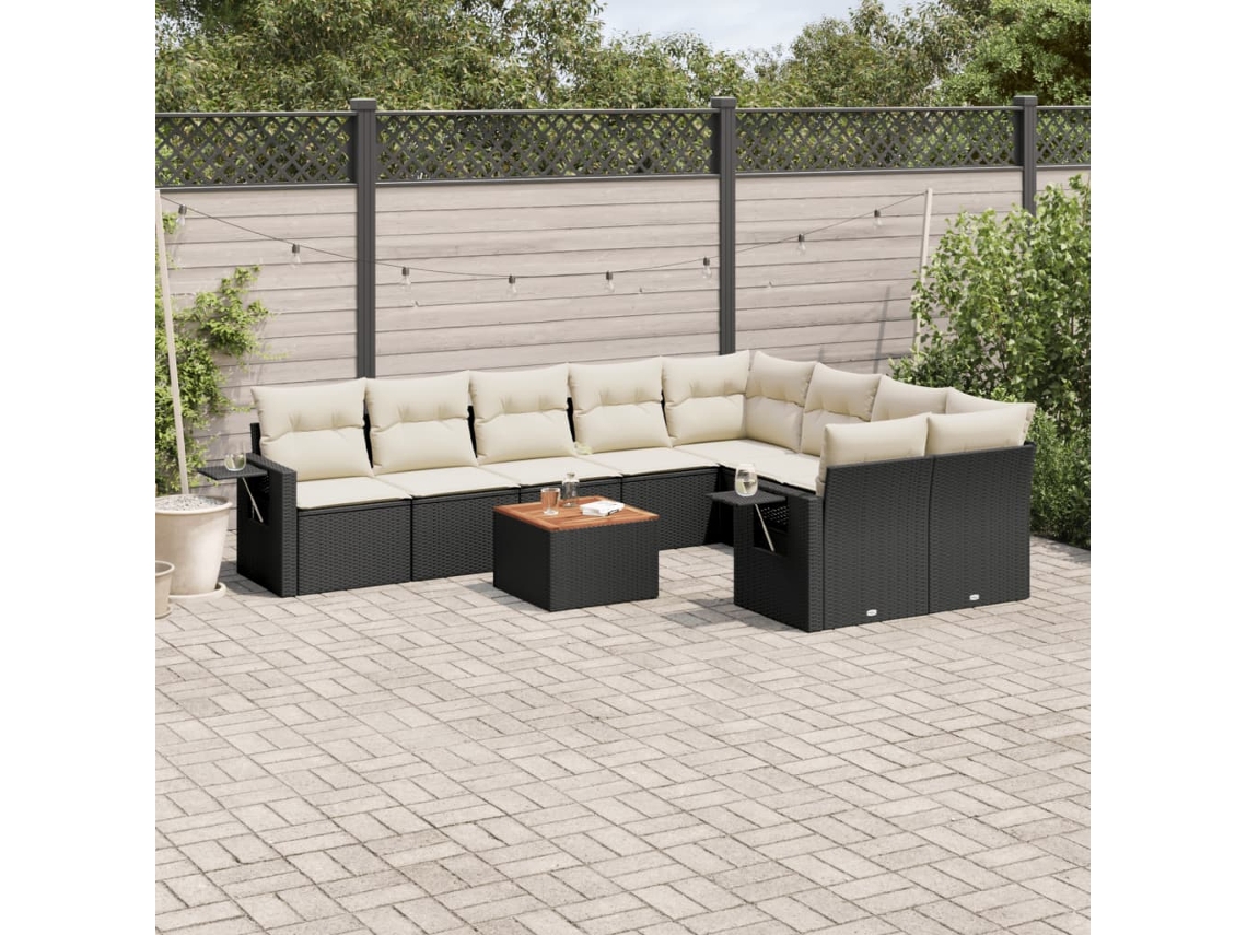 Vidaxl 10 Pcs Conjunto Sofás De Jardim C/ Almofadões Vime Pe Preto