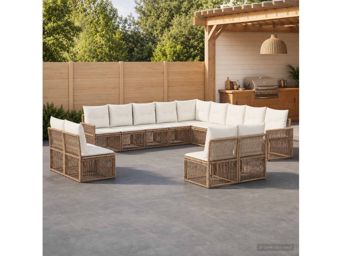 Vidaxl Conjunto De Sofá De Jardim 13 Unid. Bege E Branco Creme Vime Pe