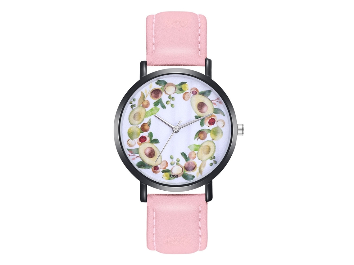 Relógio de Pulso Feminino Menina de Quartzo com Pulseira de Couro Pu Casual Rosa
