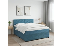 Vidaxl Cama Box Spring Com Colchão Azul Escuro 140 X 200 Cm Veludo