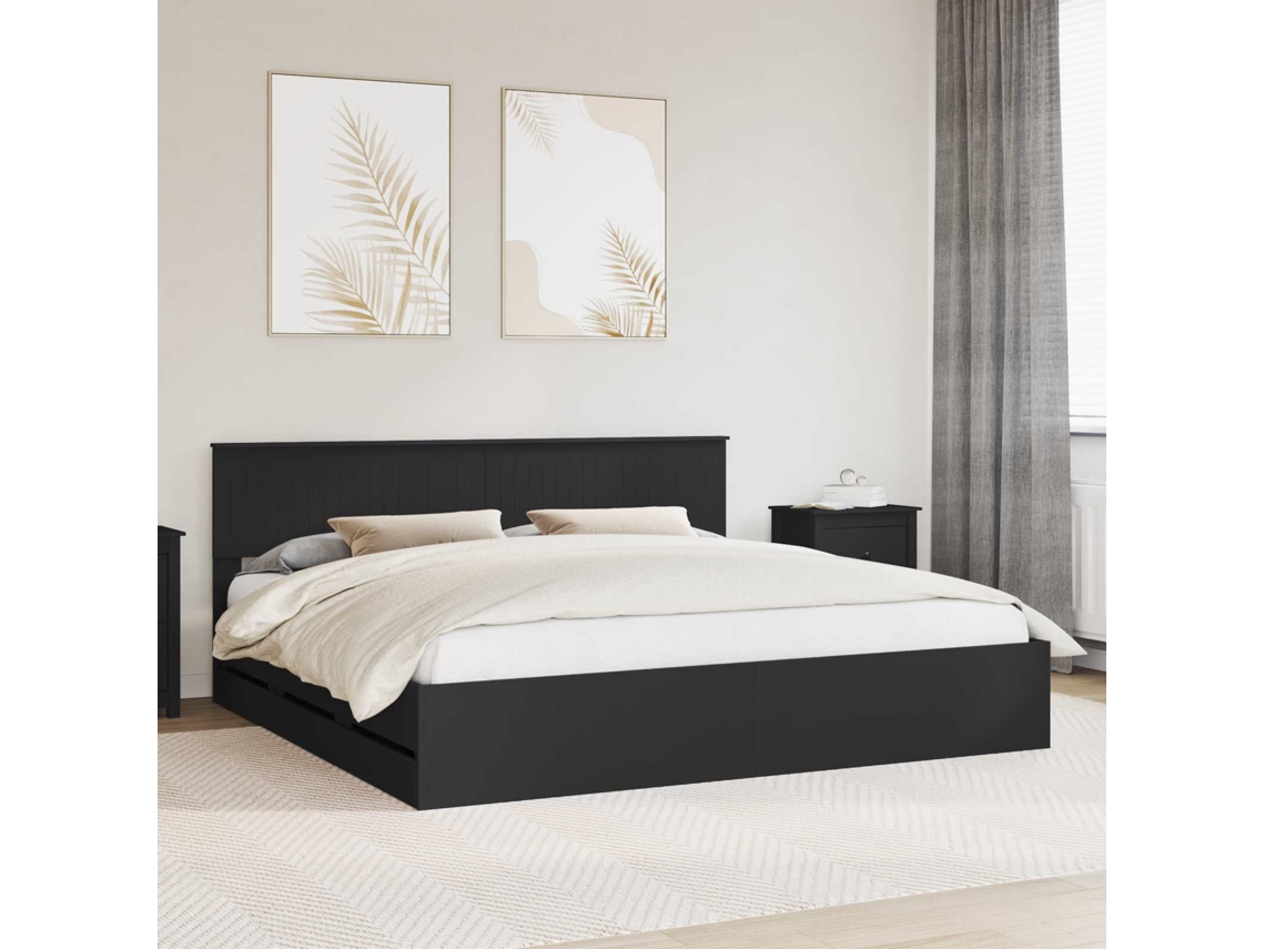 Vidaxl Estrutura Da Cama Preto 200 X 200 Cm Madeira De Engenharia