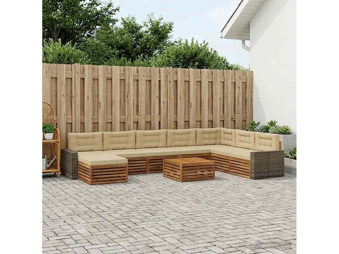 Vidaxl Conjunto De Sofás Para Exterior 9 Pcs Natural E Bege
