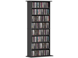 Organizador de Cds e Dvds com 8 Compartimentos e 6 Prateleiras Ajustáveis, Capacidade Máxima de 360 Cds/185 Dvds e Blu rays, Preto. CHEZMOI