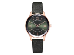 Relógio de pulso feminino de quartzo com pulseira de PU, mostrador redondo, estilo casual (verde)